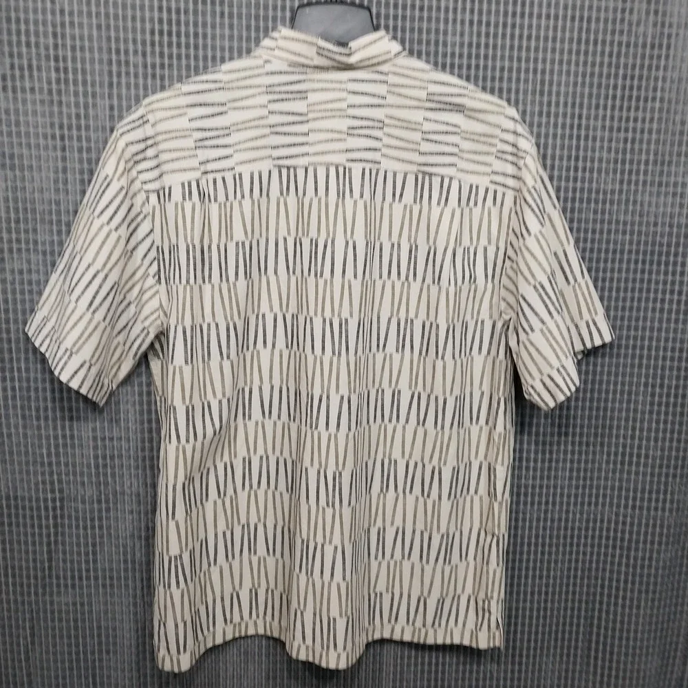 COVA Button Down Shirt Mens Abstract Geometric Tencel Blend XXL Cream Gray